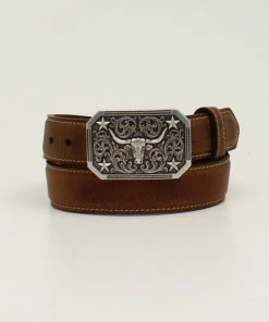 M & F Belts Boys 3D 1 1/4" Brown Long Horn Buckle