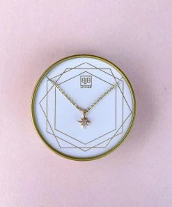 BB Lila Tiny Starburst 16" Necklace W/Tiny Gold Starburst W/Pave Center Jewelry